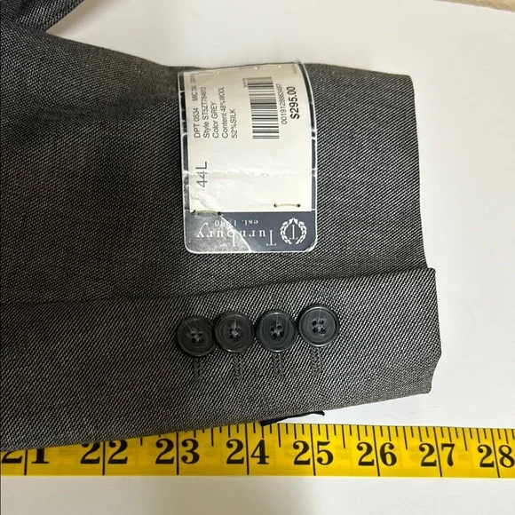 Turnbury Blazer Men Size 44 L Gray Sport Coat Notched Lapel Silk Wool Structured - Picture 9 of 12